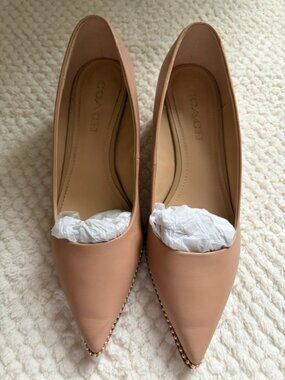 Coach Nude Pink Leather Pointed Toe Block Heels Size 8.5